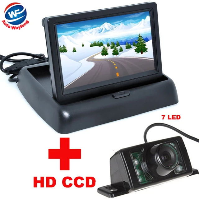 Kopen 7LED Nachtzicht Auto CCD Achteruitrijcamera Met 4.3 inch Kleur LCD Auto Video Opvouwbare Monitor Camera Auto Parking Assistance