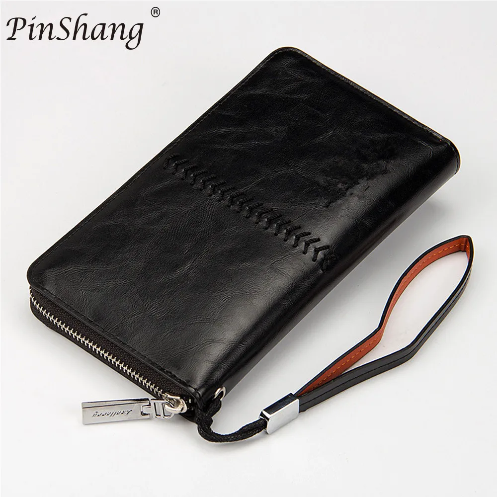 

PinShang Men's Wallet Multifunction Credit Card Holder Clutch Bag Handbag PU Solid Color Zipper with Portable Wrist Strap ZK28