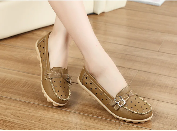 Soft Genuine Leather Shoes Women Slip On Woman Loafers Moccasins Female Flats Casual Women's Buckle Boat Shoe Plush Size 35-41 41