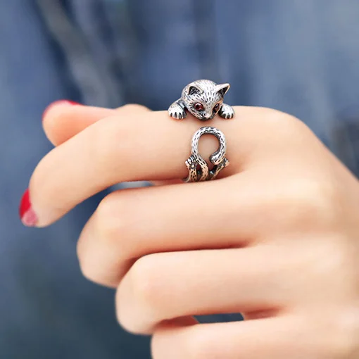 

New Cute Female Small Cat Ring Boho Fashion Silver Open Engagement Ring Vintage Wedding Rings For Women Jewelry bijoux Gifts