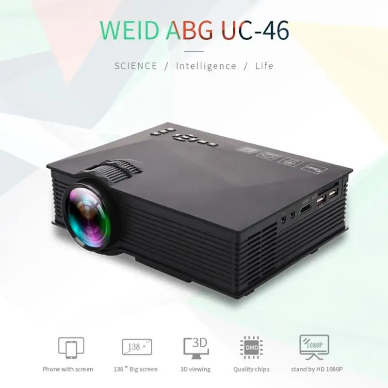 UC46 Plus домашний портативный Мини пико-проектор 800x480 Видео-проектор цифровой мультимедийный светодиодный карманный мини-проектор