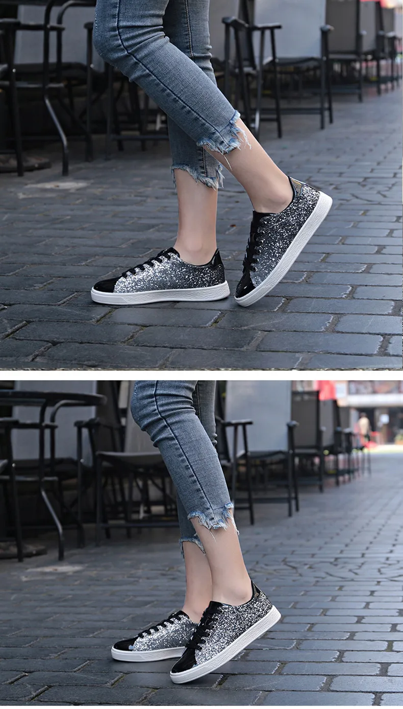  2019 New Fashion Spring Women Sneakers Casual Flat lace-Up Bling Glitter Shining Green Beautiful Vulcanized Shoes Woman (10)