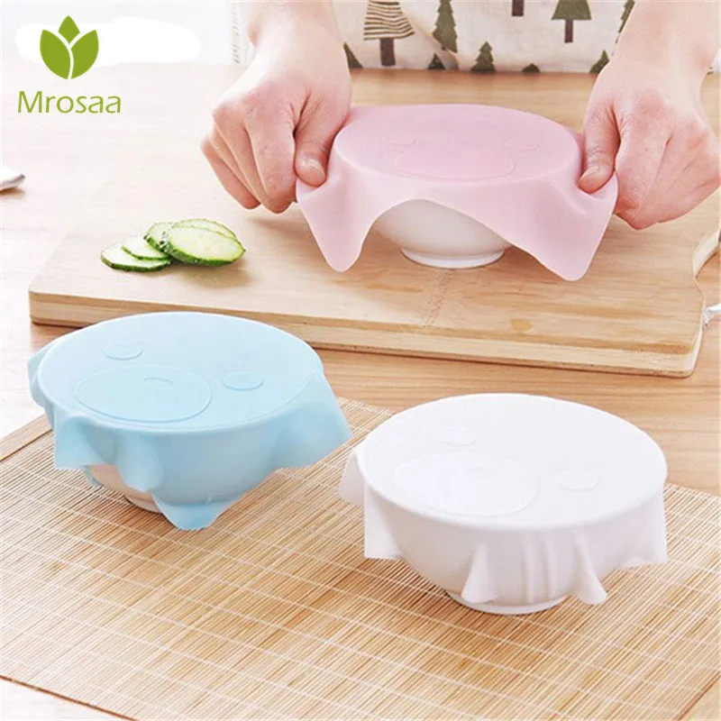 

3Pcs cartoon bear Multi-Functional Reusable Silicone Refrigerator Food Storage Cover Saran Wrap Cling Film Keeping fresh lid