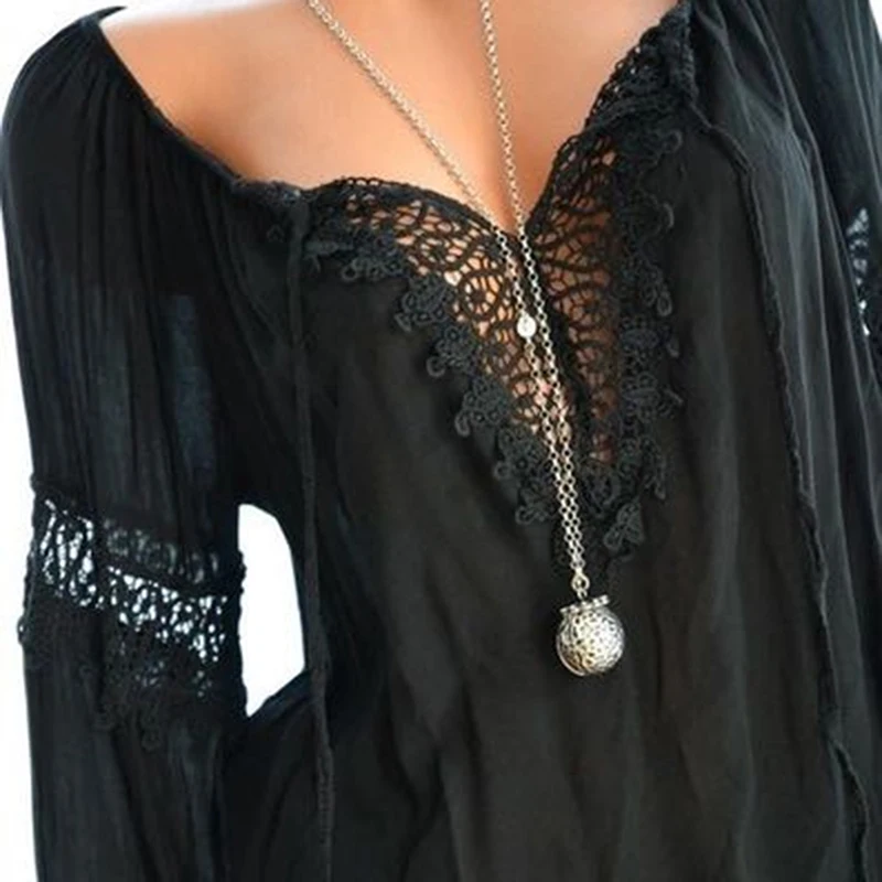 

Plus Size Casual V-Neck Long Sleeve Tops 2019 New Spring Women Lace Patchwork Blouse Shirt Female Tunic Blusas Mujer Bigsweety