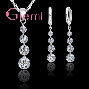 

Romantic Pure 925 Sterling Silver Link Chain Crystal Pendant Jewelry Set For Women Choker Wedding Jewelry Set