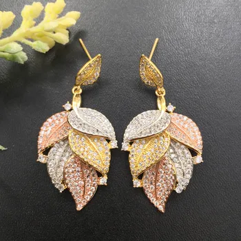 

Lanyika Fashion Jewelry Distinctive Nobleness Gorgeous Stylish Leaf Earrings Micro inlay Banquet Party Earrings Best Gifts