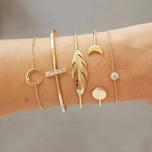 5 pz/set moda Punk catena d'oro foglia di luna geometria di cristallo bracciale aperto Set donne fascino accessori da spiaggia gioielli regalo