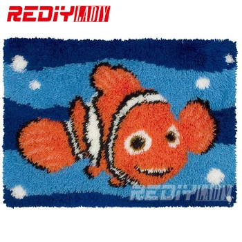 

Latch Hook Rug Kits Golden Fish DIY Needlework Unfinished Crocheting Rug Yarn Cushion Mat Embroidery Carpet Rug Free Shipping
