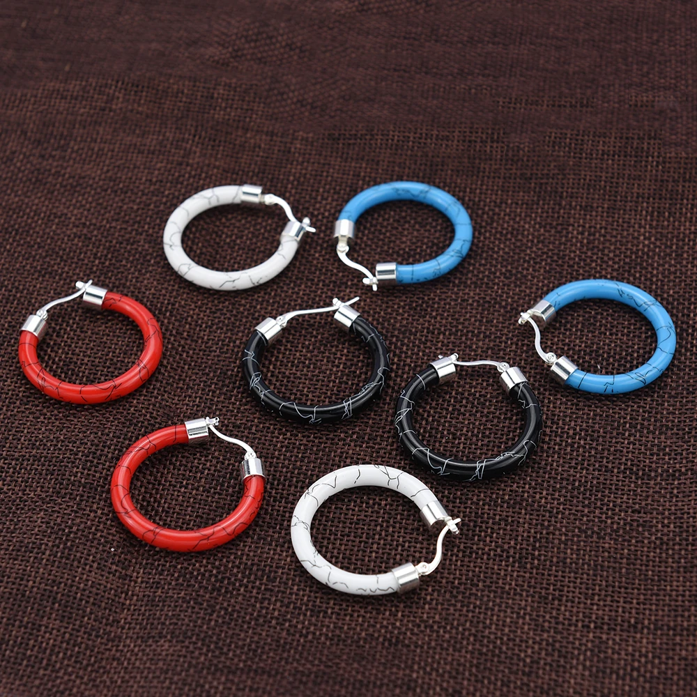 Белый/черный/красный/синий богемные из нержавеющей стали большие круглые серьги-кольца для женщин Преувеличенные амулеты полимерные серьги с печатью