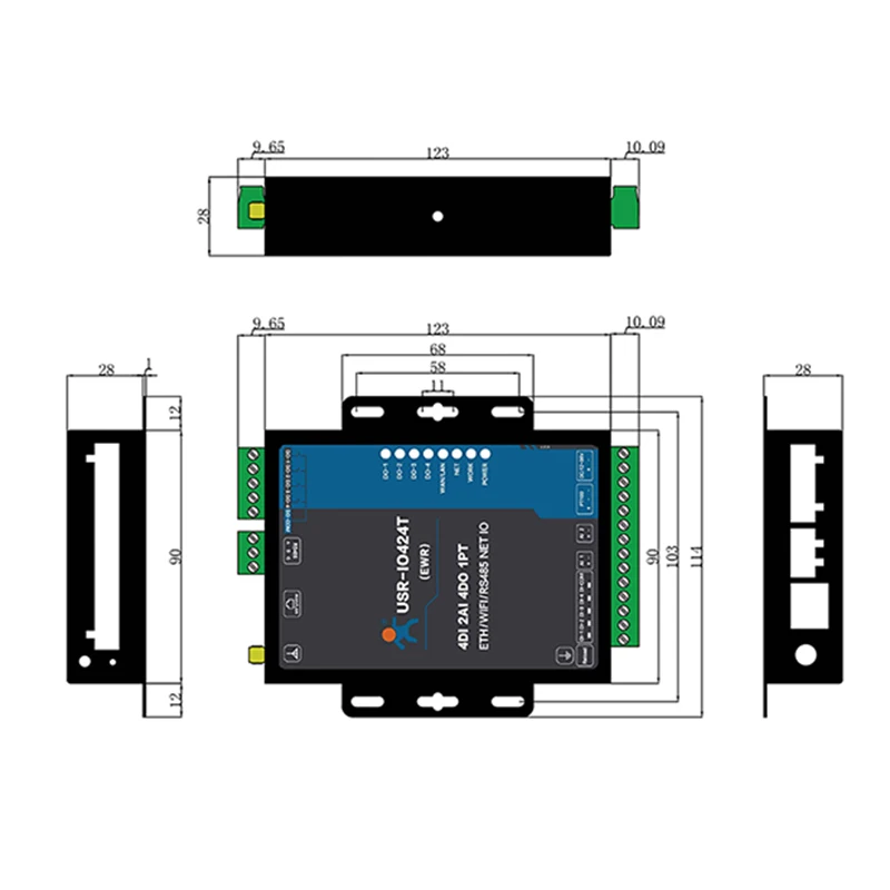 RS485/ Ethernet/WIFI IO controller with 4 input and output channels