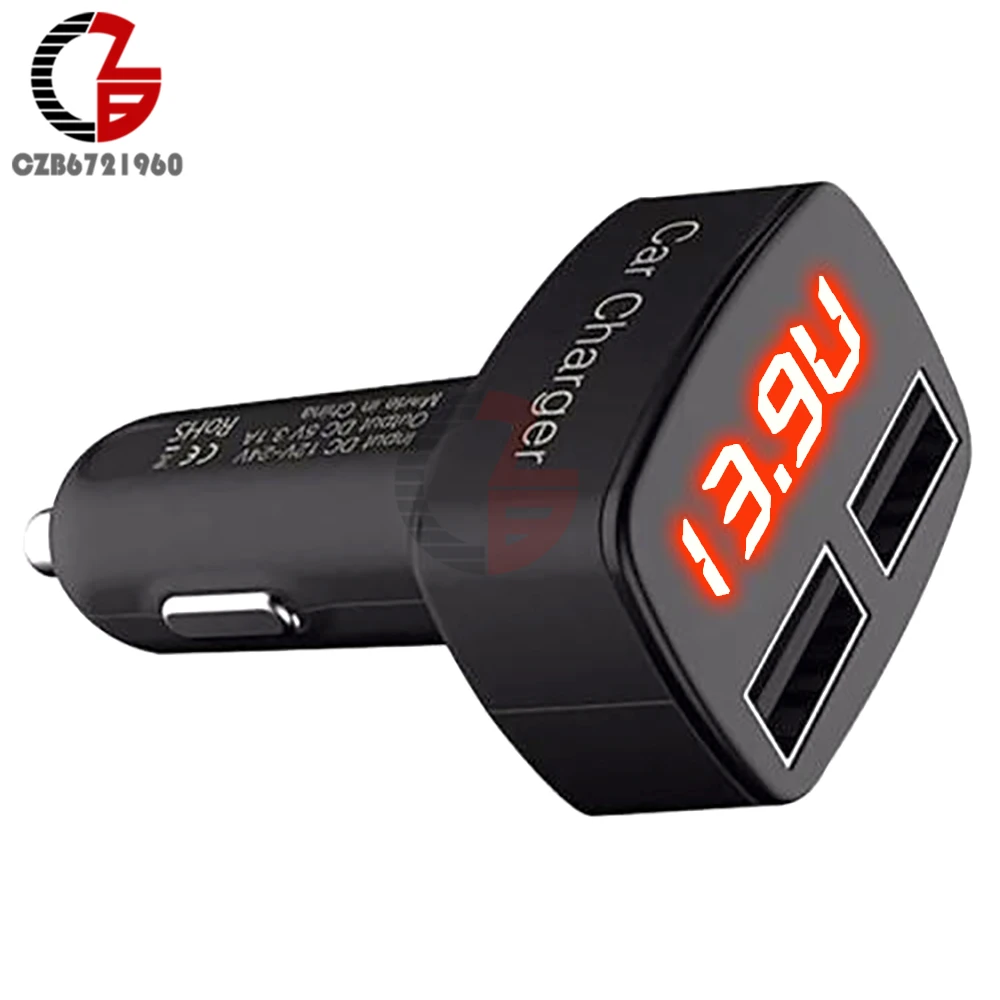 DC 5V 3.1A 4 in 1 LED Digital Voltmeter Ammeter Thermometer Dual USB Universal Car Charger Voltage Current Temperature Meter DC 5V 3.1A 4 in 1 LED Digital Voltmeter Ammeter Thermometer Dual USB Universal Car Charger Voltage Current Temperature Meter