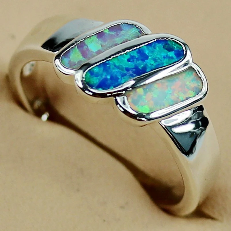 

SHUNXUNZE White pink blue mix opal oval vintage Noble women rings Engagement Wedding sumptuous Rhodium Plated R3565 size 6 7 8 9