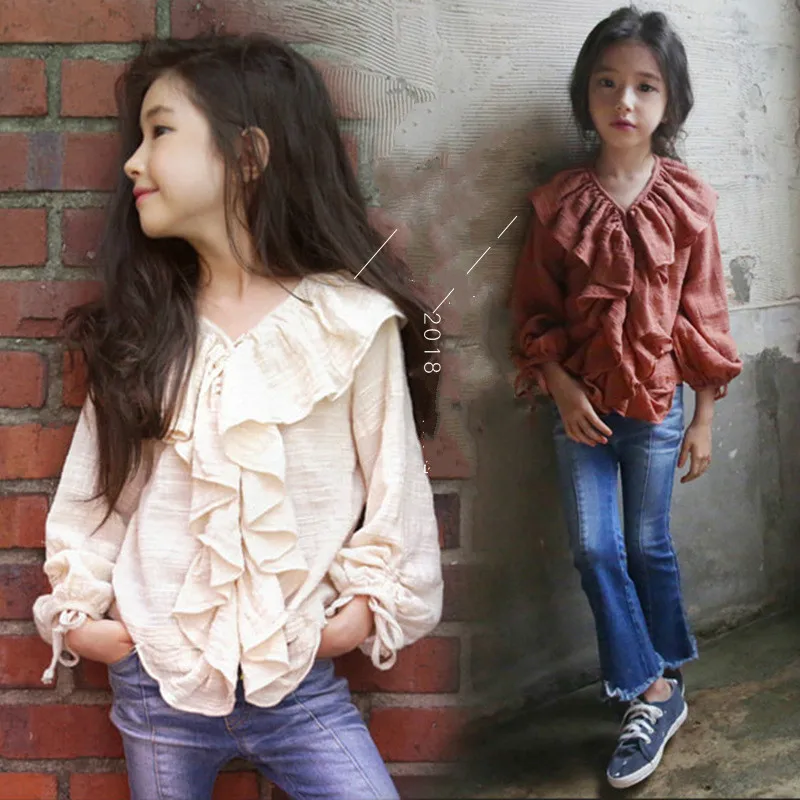 

Girls Shirts 2018 New Summer Kids Cotton Dress Lotus Leaf Collar Baby Soft Shirt Brand Baby Basic Shirt Toddler Clothes,#2810