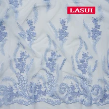 LASUI кожи синий красивый 3D цветы вышивать мягкая сетка кружевной ткани золотистый микс розовый одежда ткань платья x0352