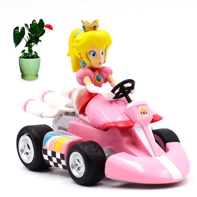 

13 cm Anime Super Mario Bros Kart Pull Back Car Peach PVC Action Figure Doll Collectible Model Toy Christmas Gift For Children