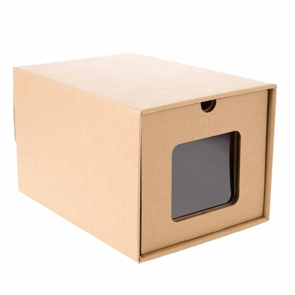Ящик типа картонная коробка для хранения обуви крафт-бумага Органайзер коробка Прямоугольник с прозрачным окном для женщин мужчин детей