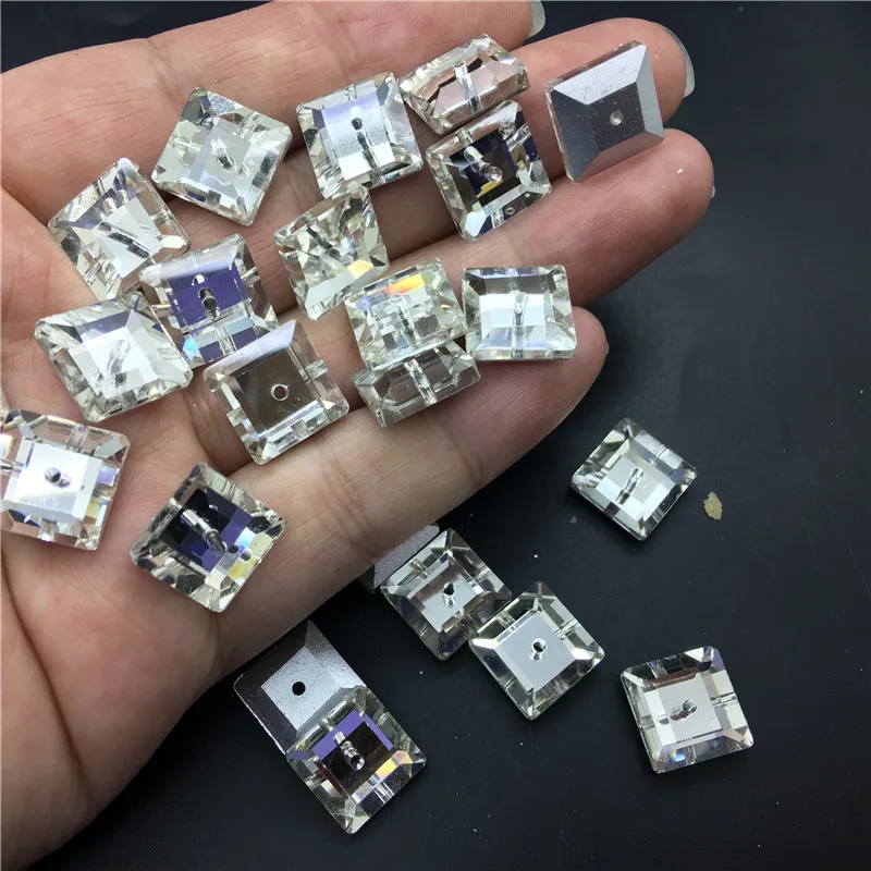 

TopStone Square Sew on Rhinestone Middle One Hole 8mm 6mm 12mm Crystal Clear Color Glass Crystal Sew On Stone
