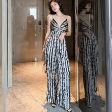 2019 New Women Summer Beach Style Holiday Polyester V-neck Full Length Hollow Out Sling Leopard Print Jumpsuits 2019 New Women Summer Beach Style Holiday Polyester V-neck Full Length Hollow Out Sling Leopard Print Jumpsuits