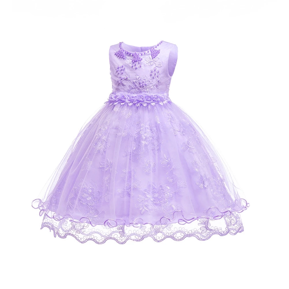 Коллекция года, Новое поступление, вечерние платья для детей возрастом от 3 до 10 лет синие платья с вышитыми цветами для девочек на свадьбу, Детские вечерние платья - Цвет: Lilac