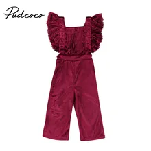 Лидер продаж; красивая одежда для маленьких девочек бархатный нагрудник; брюки комбинезон одежды снаряжение с открытой спиной 1-6Y