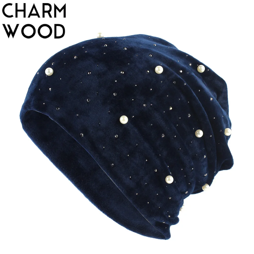 Женские облегающие шапки новая бархатная облегающая шапка с жемчужинами и