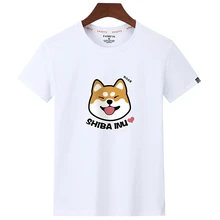 Mens Cute Shiba Inu T Shirt Trendy Printed Funny Cartoon Dog White T-shirt Soft O-Neck 100% Cotton Men Tee Shirt Homme Plus Size dog surfer printed cartoon tee