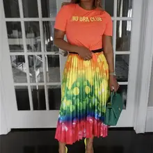 Сезон: весна–лето Для женщин юбка гофрированная макси юбки Для женщин s Plus Размеры модный принт юбка