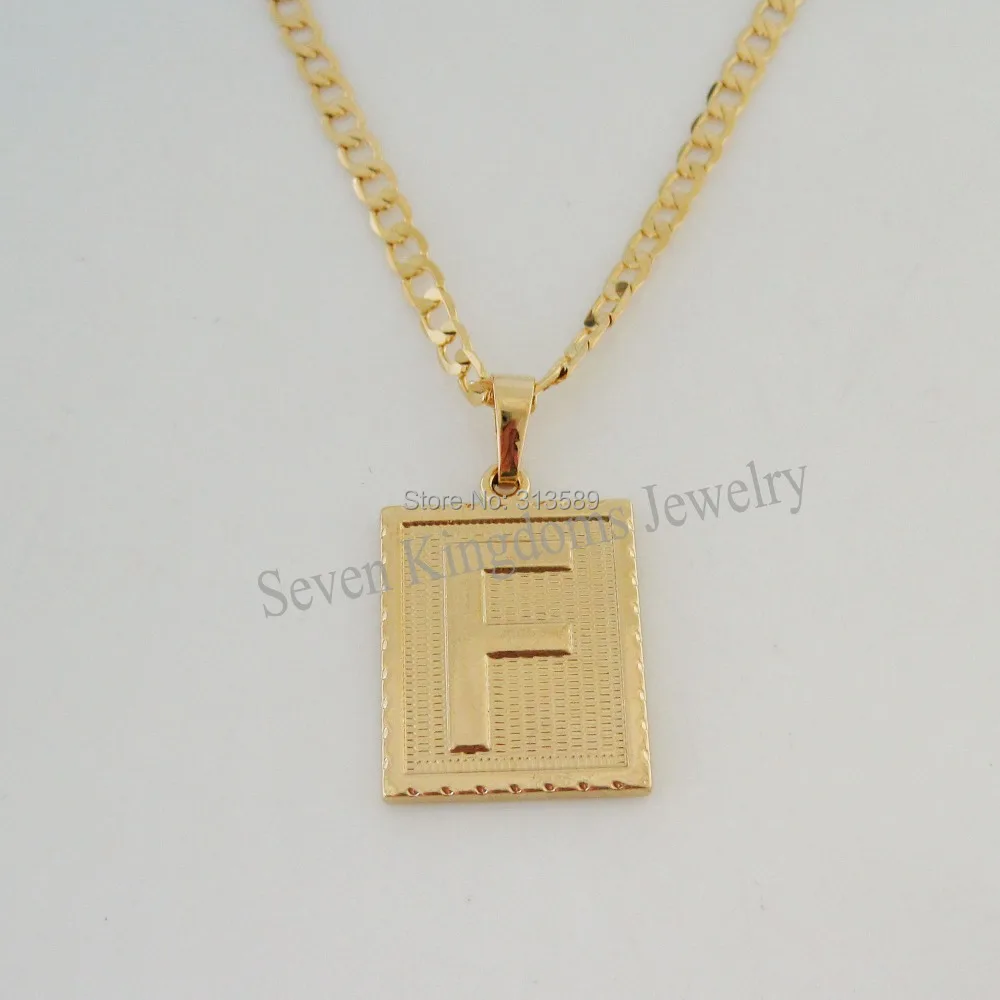 

Min order 10$/ - YELLOW GOLD OVERLAY FILLED BRASS 24" CUBAN NECKLACE&LETTER F INITIAL PENDANT/Great Gift/