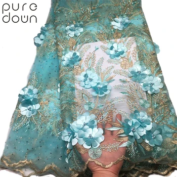 

Puredown 2019 New style French net lace fabric 3D flower African tulle mesh lace fabric high quality african lace fabric