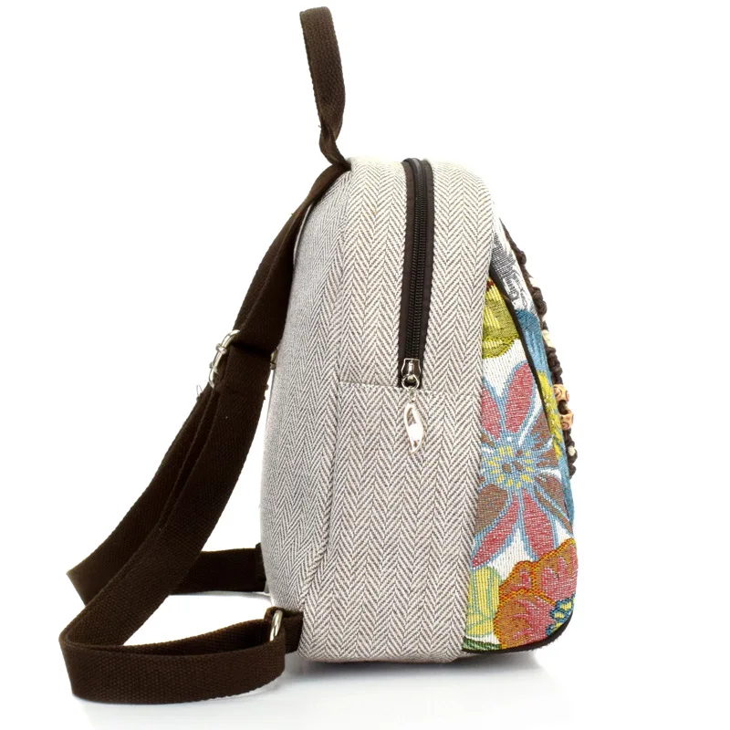 2021 New Retro Woman Backpack Female Shoulder Bag Pure Hand-woven Cotton Linen Small Rucksack Ancient Bag Student School Bags