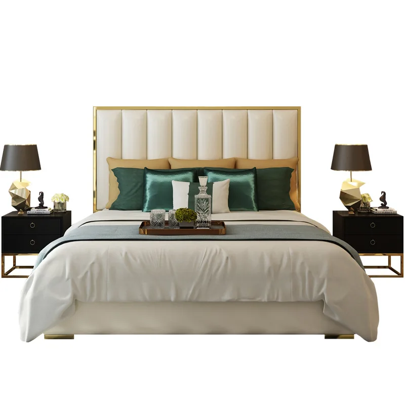 Мягкая тканевая кровать простая современная спальня двуспальная кровать 1,8 м искусственная кожа кровать маленькая квартира - Цвет: bedroom set