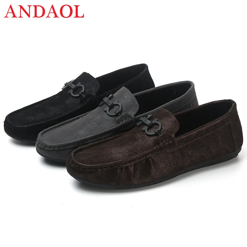 

ANDAOL Men's Leather Casual Shoes Top Quality Soft Leather Non-Slip Light Designer Loafers Fashion Luxury Bushiness Office Shoes