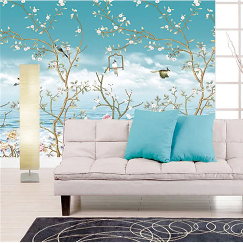 

Custom 3D DIY Fabric & Textile Wallcoverings For Walls Matt Silk For Living Room Wall murals Print Wallpaper Bird Flower Good