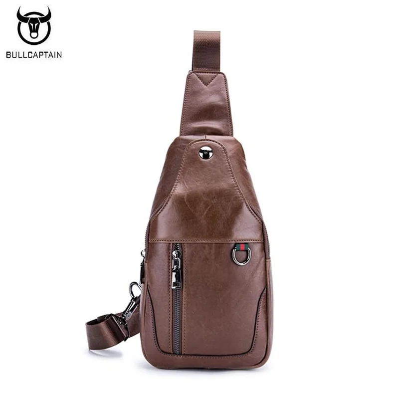 

BULLCAPTAIN New Genuine Leather Men Shoulder Crossbody Bag Casual Fashion Men's Chest Pack Travel Chest Bag for Man