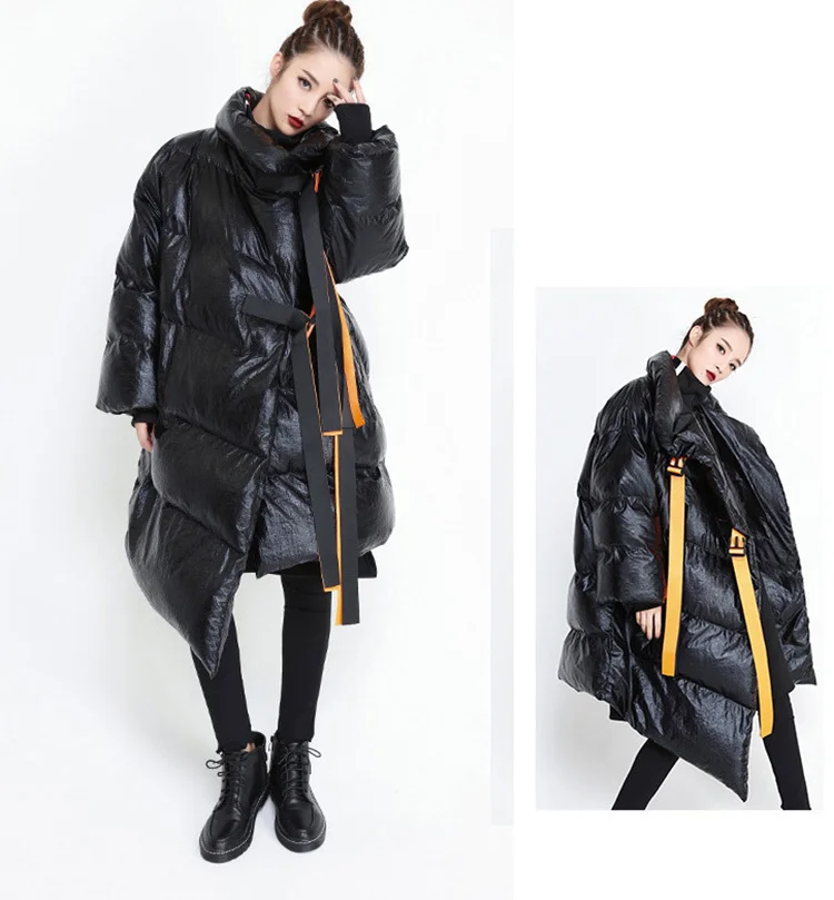 Женские зимние пальто, парки с поясом, хлопковая куртка со стоячим воротником, куртка с длинными рукавами, асимметричное модное женское пальто MY63