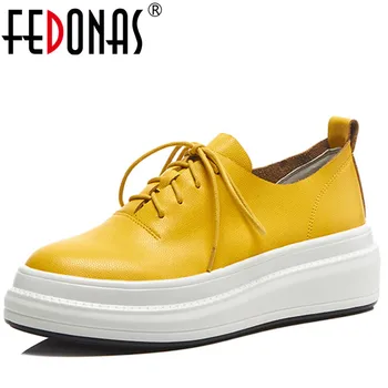 

FEDONAS Women Loafers Soft Lace Up Genuine Leather Flats Shoes Woman Solid Casual Breathable Shoe For Mother Platform Shoes