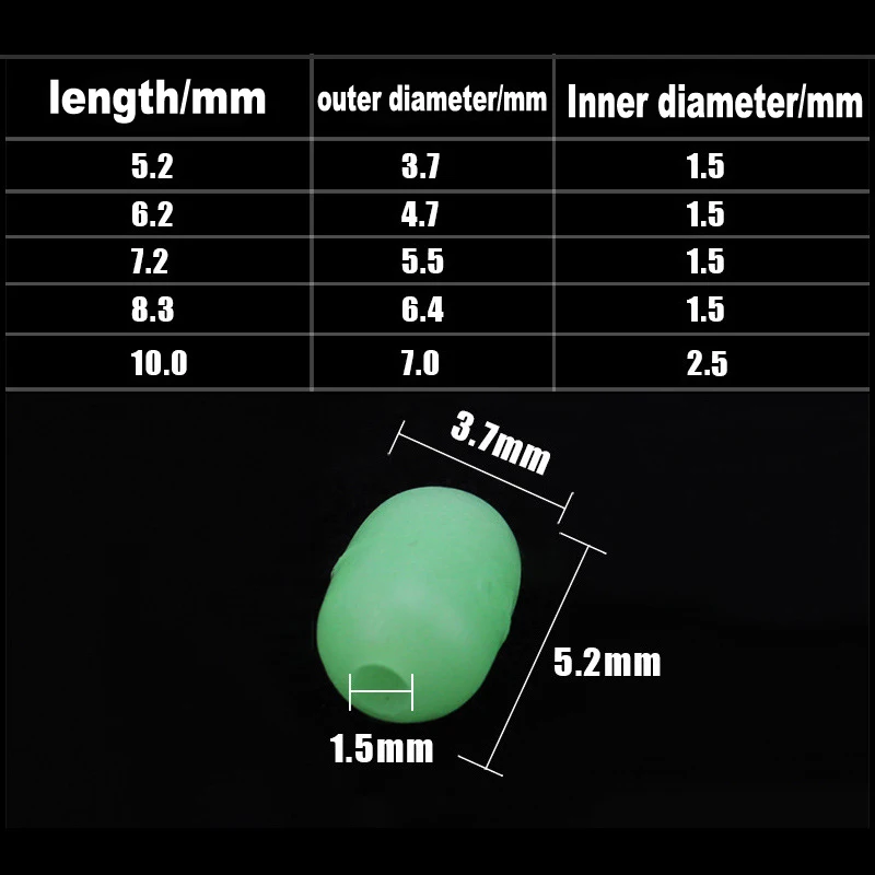 100 шт./лот зеленый мягкий резиновый цилиндр светящиеся бусины Lumo светящиеся бобы рыболовные мягкие резиновые рыболовные аксессуары с Вибрационный крючок