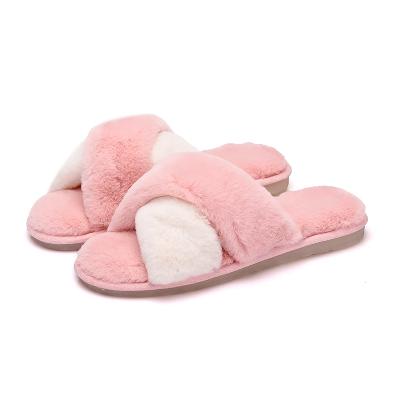 

DARSII Keep Warm Women Flip Flops Cross Section Woman Winter Slippers Beef Tendon Sole Fur Ladies Footwear Zapatos De Mujer Pink