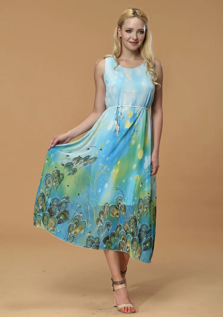 Cheap Clothes China casual women summer floral printed chiffon dress