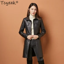 Tcyeek женские Куртки из натуральной кожи, натуральная овчина, Женская длинная одежда из натуральной кожи, тонкая Корейская верхняя одежда LWL1426