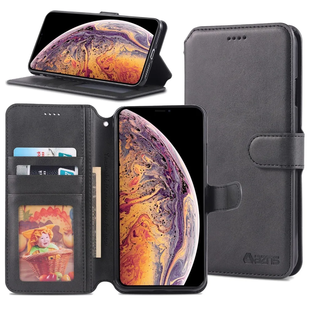 

PU Flip Wallet Case For iPhone XS Leather Case Card Slot Stand Cover For iPhone X Business Phone Case Coque