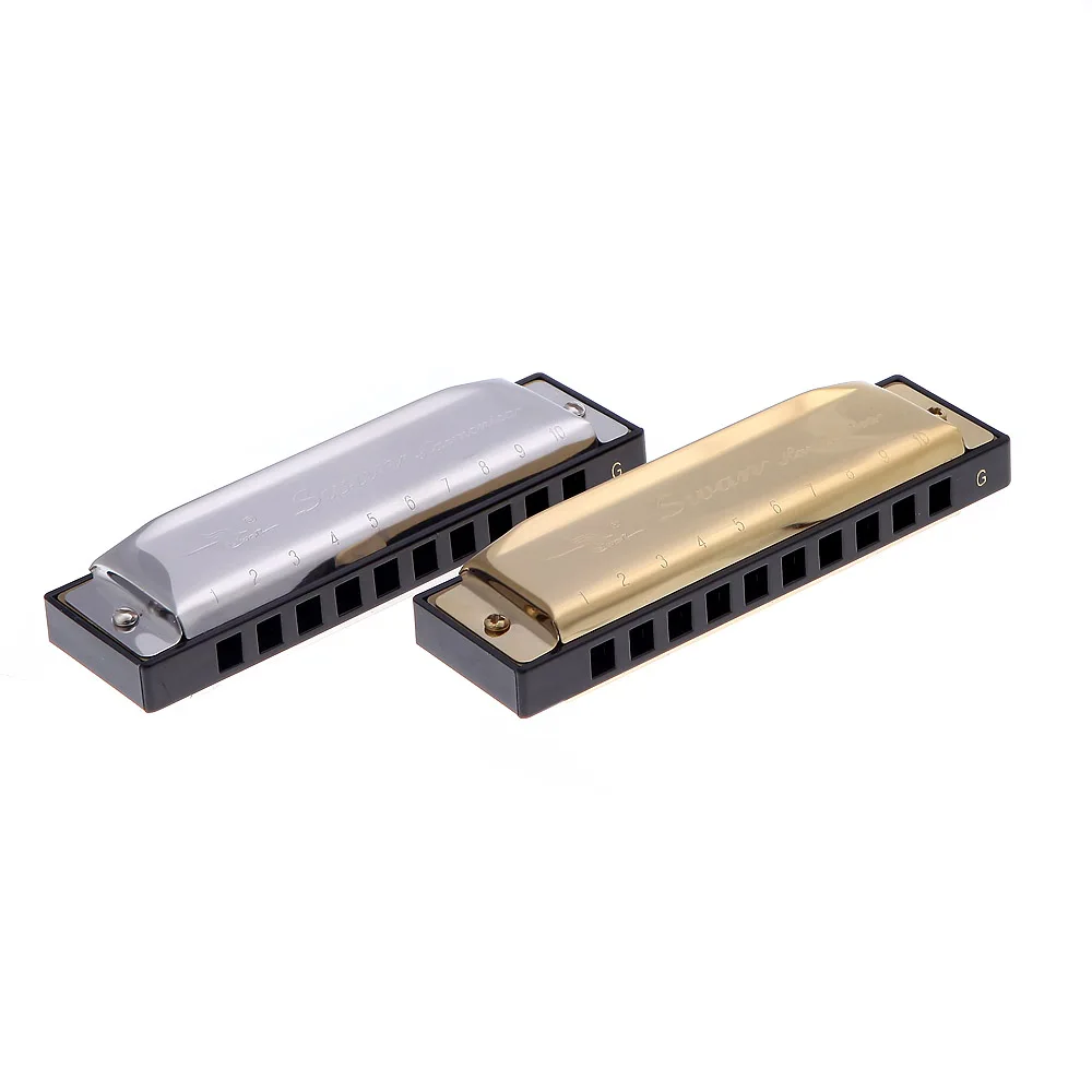 Color : Gold SWAN Diatonic Harmonica 10 Holes Blues Harp Mouth Organ Key of G Reed Instrument with Case Silver
