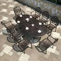 Набор из 9cps уличная мебель твердый литой обеденный набор овальный стол и 8 стульев во дворе или в саду бронзового цвета
