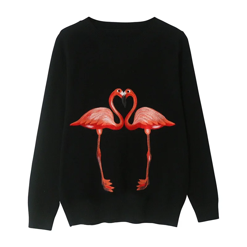 VOGUEIN новые женские Осень Зима Роскошные трикотажные свитера знаменитости Фламинго 3 узор пуловеры - Цвет: Double