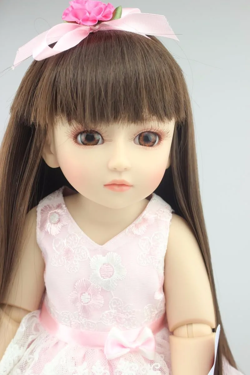 1/4 SD BJD куклы милый и приятный большие глаза принцессы для девочек коричневый длинные волосы розовое платье Lifelike Reborn Boneca подарок для детей