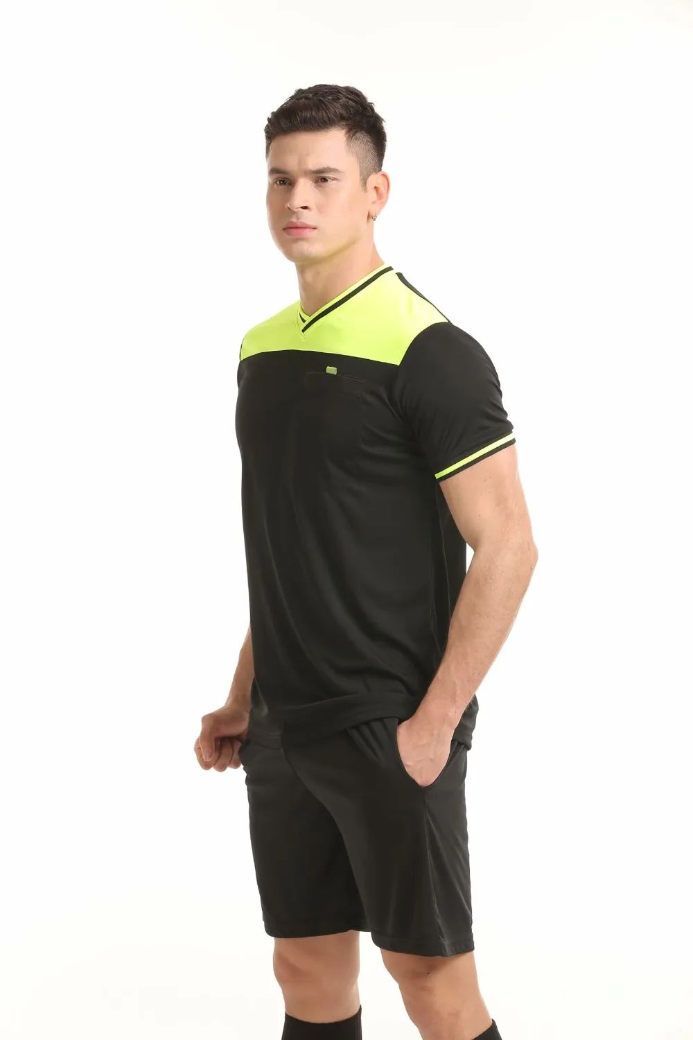 Soccer Referee Jerseys Kit Professional Competition Referee Clothing V-neck Football Judge Uniforms Short Sportswear