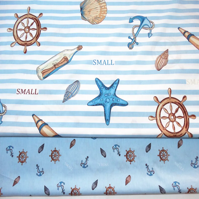 

half meter Quilting Patchwork Sea Star Anchors 100% Cotton Fabric Sewing Blue Designs Bedding Twill Tecido Scrapbooking A268