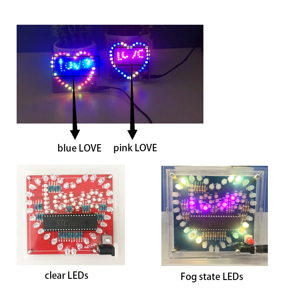 Электронный набор "сделай сам", Красочный светодиодный, сердце, сделай сам, светодиодный лампа в форме сердца, Электронная, сделай сам, обучение, сварка, сборка деталей