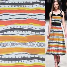 Абстрактный Дизайн в полоску, шелковая и льняная ткань, черно-белая и оранжевая, SLN147