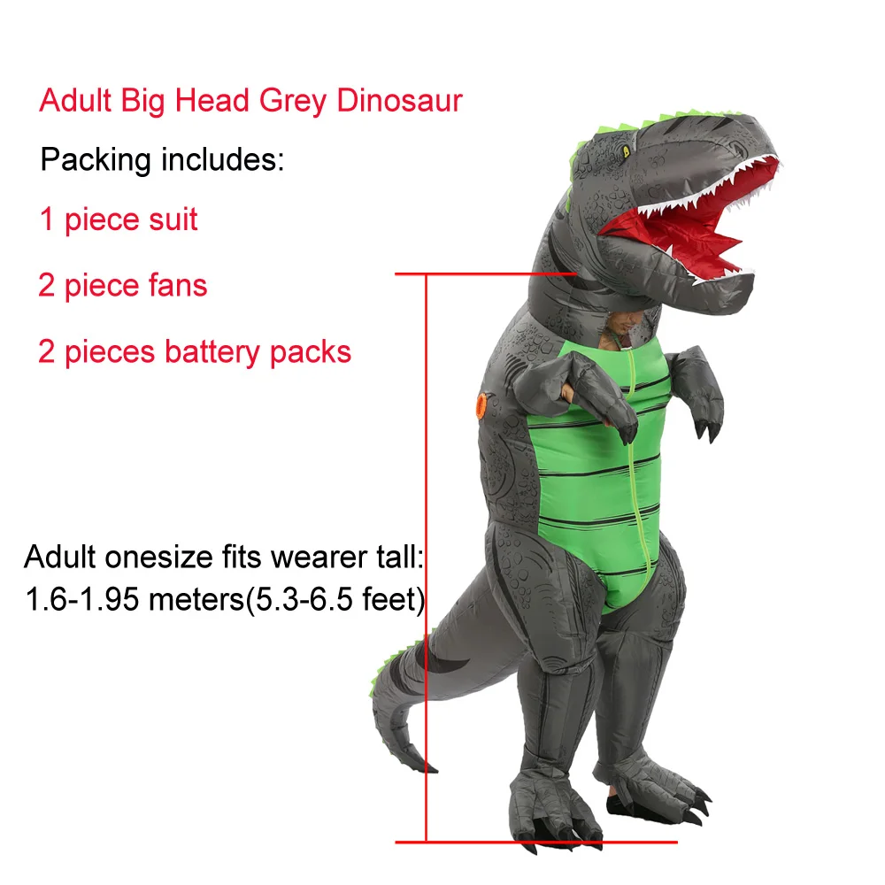 Big head grey JYZCOS взрослых T REX надувной костюм Рождество Косплей T-REX динозавр животных фантазия комбинезон Хэллоуин костюм для женщин и мужчин - Цвет: Big head grey